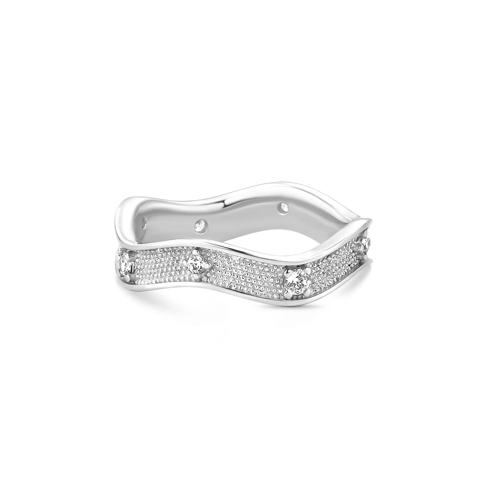 Anel Místico Alma de Ondas em Prata 925 com Pedras Incolores